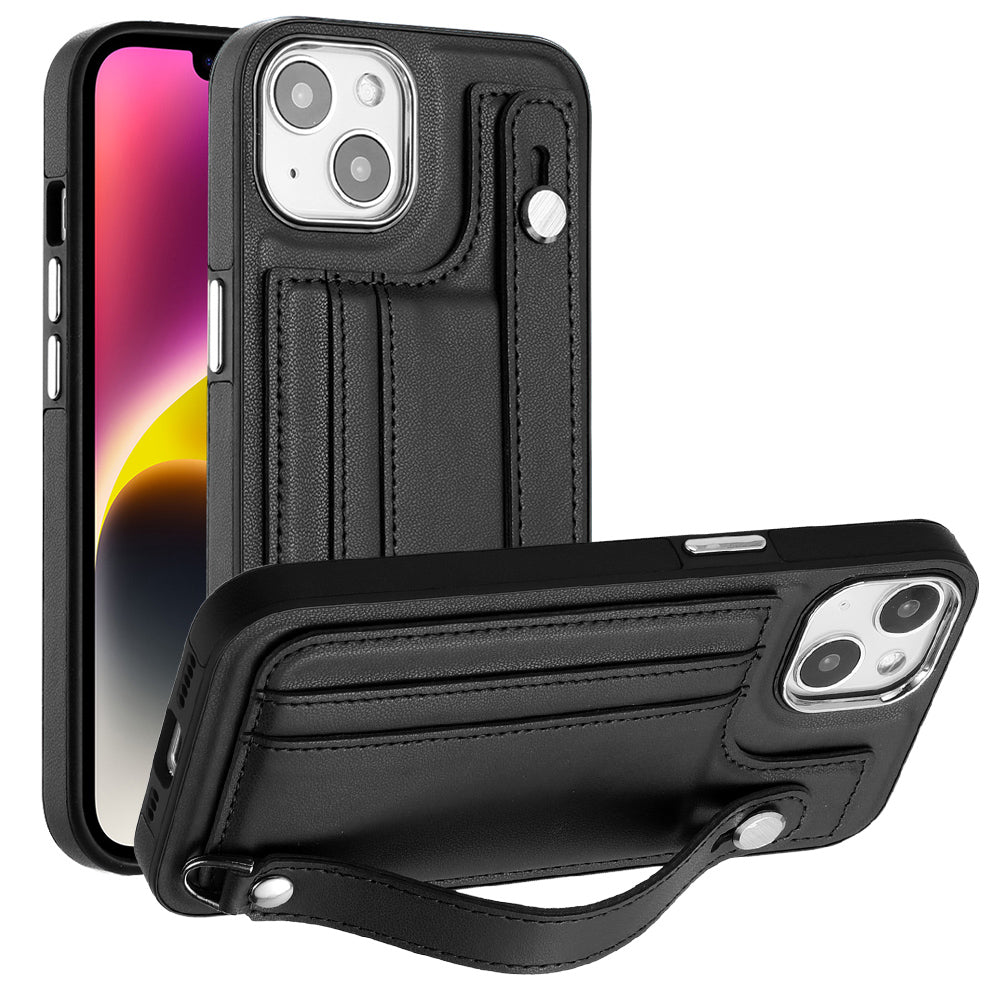 YB Leather Coating Series-5 For iPhone 14 Plus Shockproof Kickstand Case Leather Coated TPU Phone Cover with Card Slots YB Leather Coating Series-5 For iPhone 14 Plus Shockproof Kickstand Case Leather Coated TPU Phone Cover with Card Slots